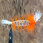 Salmon Bomber - Brown & White, Orange Hackle