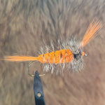 Salmon Bomber - Orange Body, Grizzly Hackle