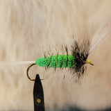 Salmon Bomber - Green Body, Grizzly Hackle