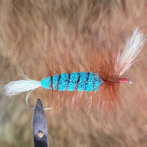 Salmon Bomber - Blue Body, Brown Hackle