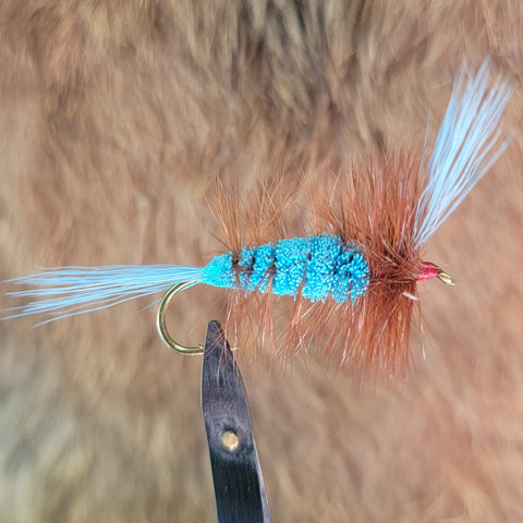 Salmon Bomber - Blue Body/Tail/Wing, Brown Hackle