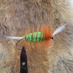 Salmon Bomber - Green Body, Brown Hackle