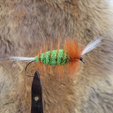 Salmon Bomber - Green Body, Brown Hackle