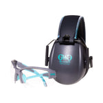 Girls With Guns Assure Protective Safety Glasses & Earmuffs Combo Set, Gray/Teal/Black