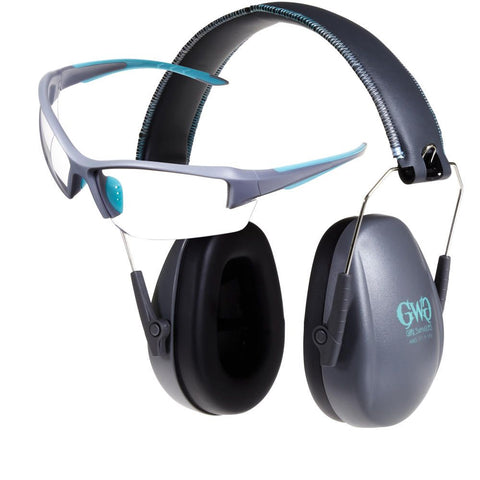 Girls With Guns Assure Protective Safety Glasses & Earmuffs Combo Set, Gray/Teal/Black