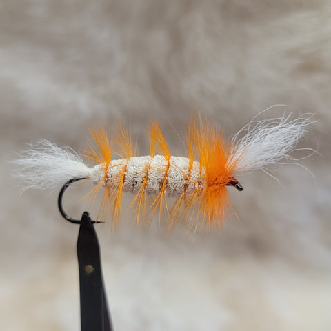 Salmon Bomber - White Body, Orange Hackle