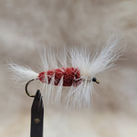 Salmon Bomber - Red Body, White Hackle/Wing/Tail
