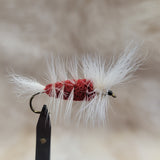 Salmon Bomber - Red Body, White Hackle/Wing/Tail