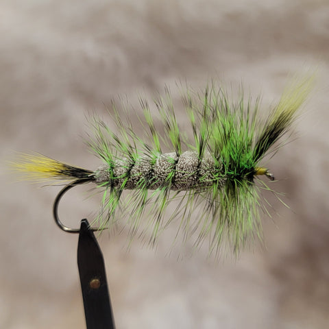 Salmon Bomber - Green Grizzly, Chartreuse Wing & Tail