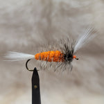 Salmon Bomber - Orange Body, Grizzly Hackle, White Tail/Wing