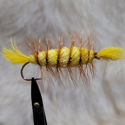 Salmon Bomber - Yellow Tail, Yellow Body with Brown Hackle