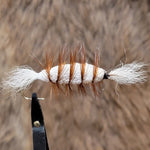 Salmon Bomber - White Tail, White Body with Brown Hackle