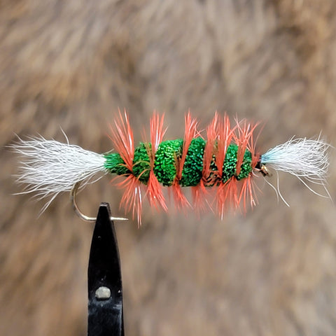 White Tail, Green Body, Orange Hackle Salmon Bomber